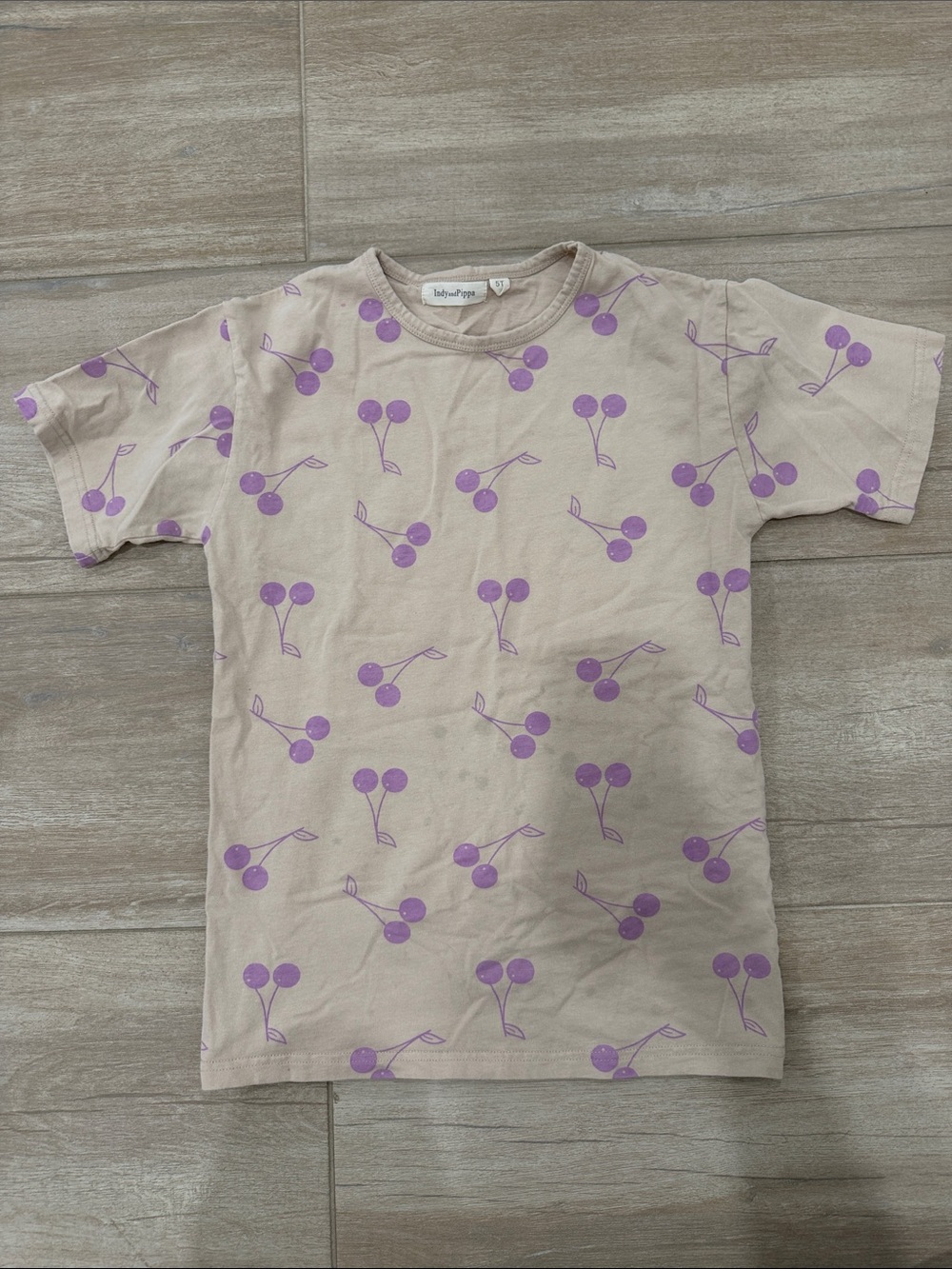 Beige Tee with Purple Cherry Print